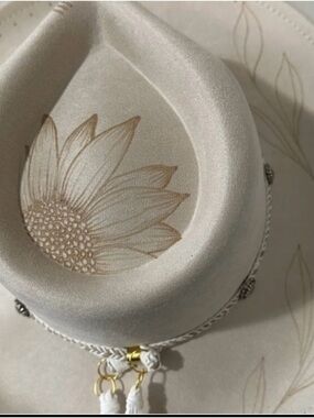 Cowgirl hat ivory felt custom hand burnt sunflower design